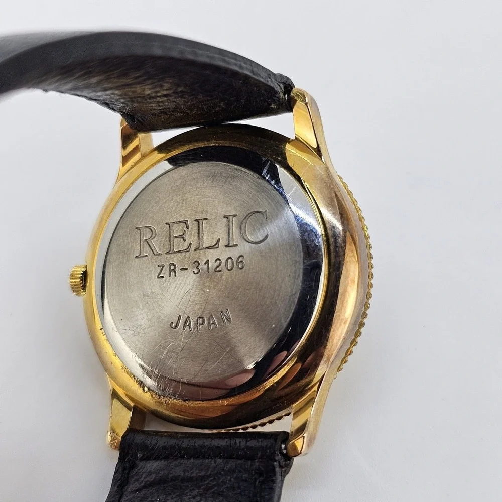 Relic Women Watch 32MM White Black Dial Black Leather Bands Up to 7